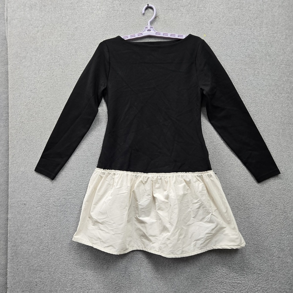 J.crew Women Dress M Black Colorblock Fit & Flare Long Sleeve Bubble Hem Mixy